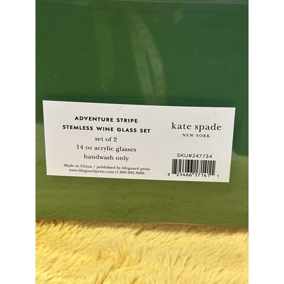 Kate Spade New York Stemless Wine Glass Set ADVENTURE Stripes Acrylic 14 Oz NIB - Picture 5 of 8